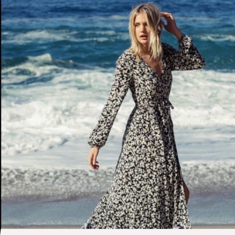 Billibong Black Floral Wrap Maxi Dress